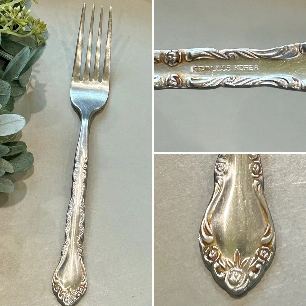 Dinner Fork Gigi International Silver IS Stainless Deluxe Glossy Floral Korea